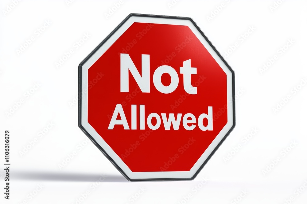 Red stop sign with 'not allowed' text on white background Red stop sign with 'not allowed' text on white background