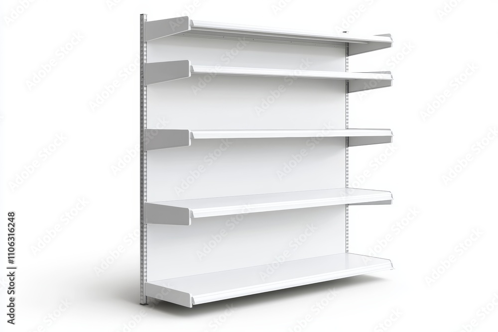 White retail wall display with adjustable shelves for store organization White retail wall display with adjustable shelves for store organization