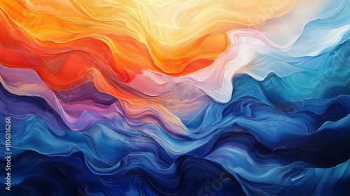 Abstract visualization of breath, flowing lines of light and color, calming energy, gentle movement, hyperrealism