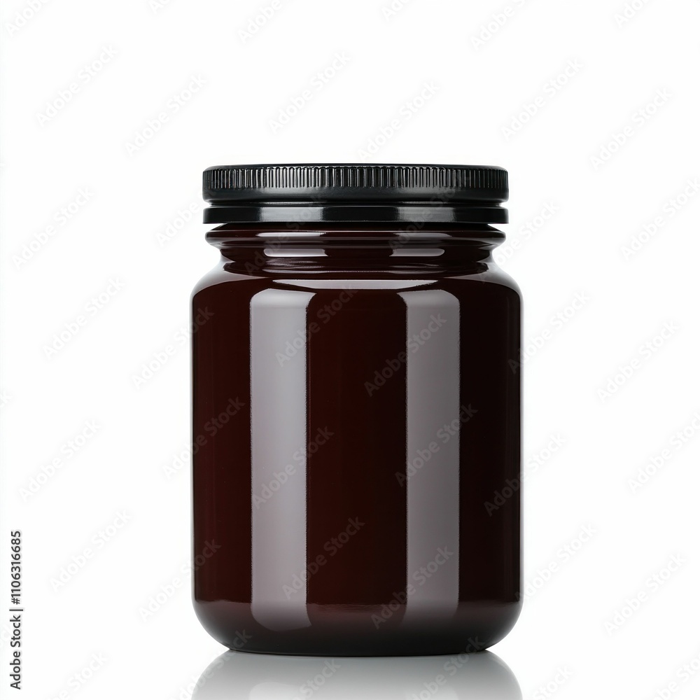 Dark Brown Plastic Jar with Black Lid on White Background Dark Brown Plastic Jar with Black Lid on White Background