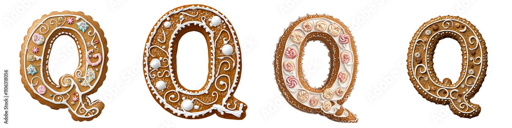 Alphabet Q, made with gingerbread cookie, Logo design, letter, isolated on a transparent background Alphabet Q, made with gingerbread cookie, Logo design, letter, isolated on a transparent background