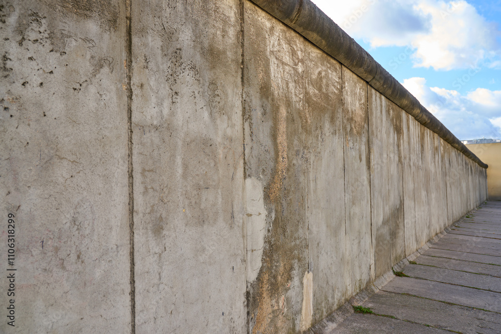Original East-West Berlin Wall Section. A preserved section of the original east-west Berlin Wall at the Berlin Wall Memorial on Bernauer strasse, Germany.
Original East-West Berlin Wall Section. A preserved section of the original east-west Berlin Wall at the Berlin Wall Memorial on Bernauer strasse, Germany.