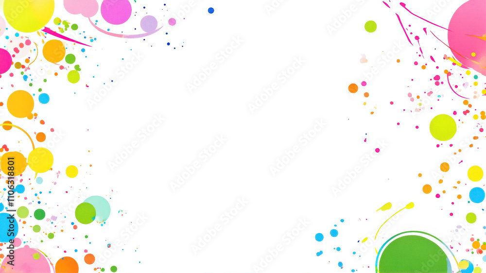 Colorful abstract shapes and playful splashes create a whimsical design against a bright white backdrop Colorful abstract shapes and playful splashes create a whimsical design against a bright white backdrop