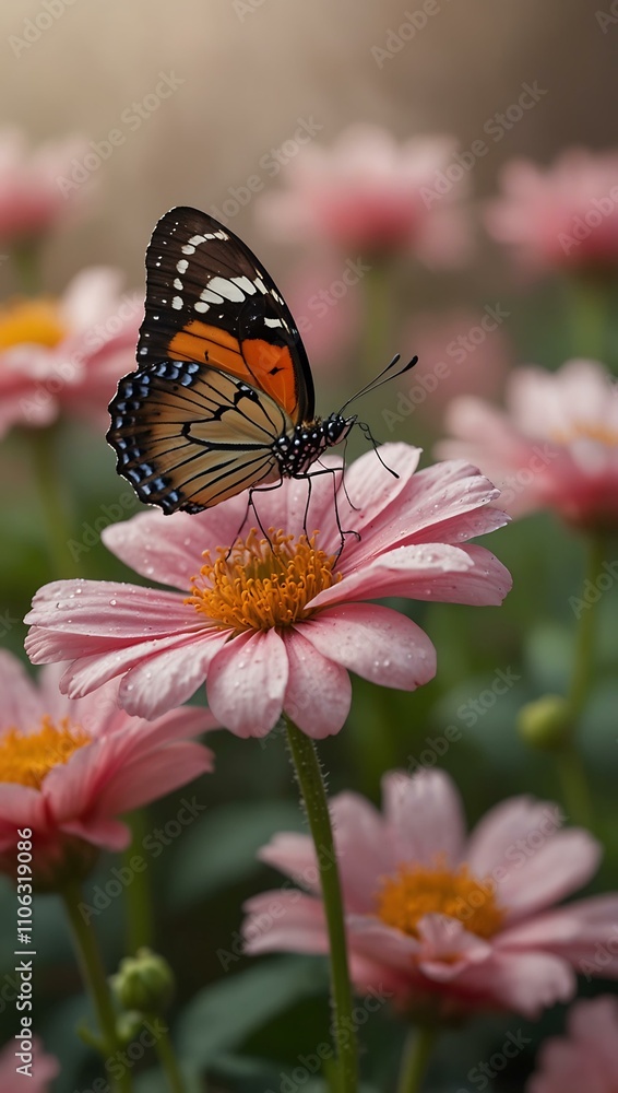 Magical butterfly landing on a pink flower. Magical butterfly landing on a pink flower.