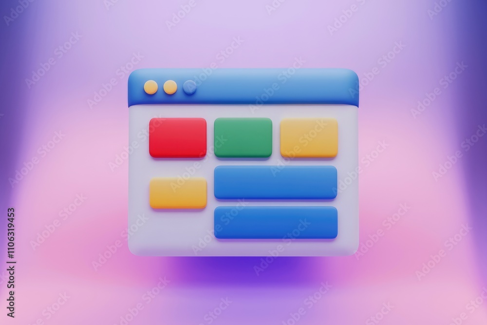 3D render of a colorful website interface with buttons and blocks 3D render of a colorful website interface with buttons and blocks
