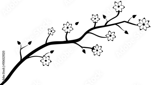 Black Silhouette of a Floral Tree Branch Minimalist Design Perfect for Nature Themes