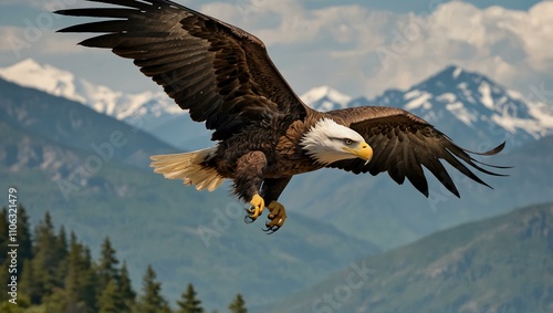 Wallpaper Mural Majestic eagle soaring over mountain ranges. Torontodigital.ca