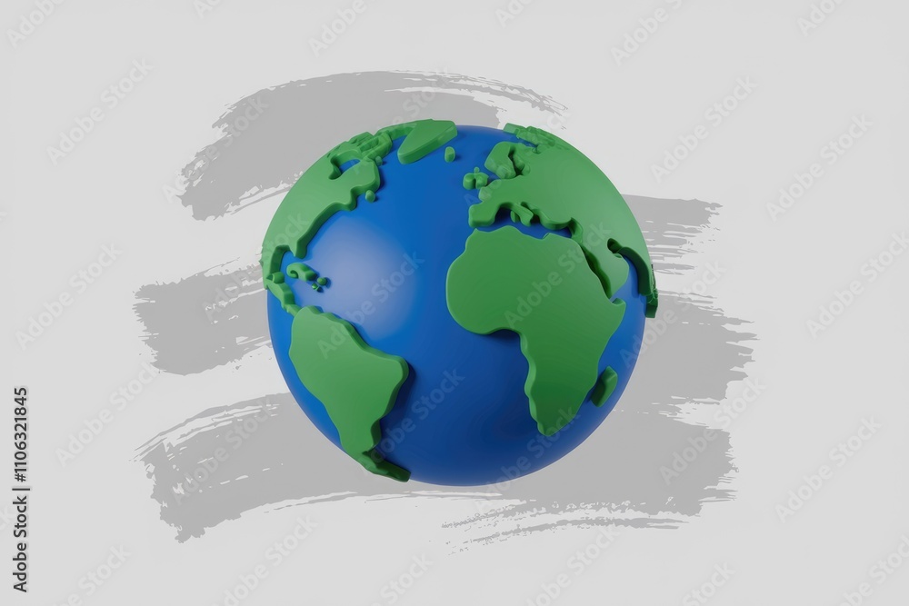 Naklejka premium Stylized 3D Earth globe with green continents and blue oceans