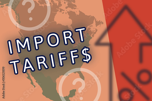 concept of proposed percent increase in import tariffs tariff with north american canada mexico united states map in background photo