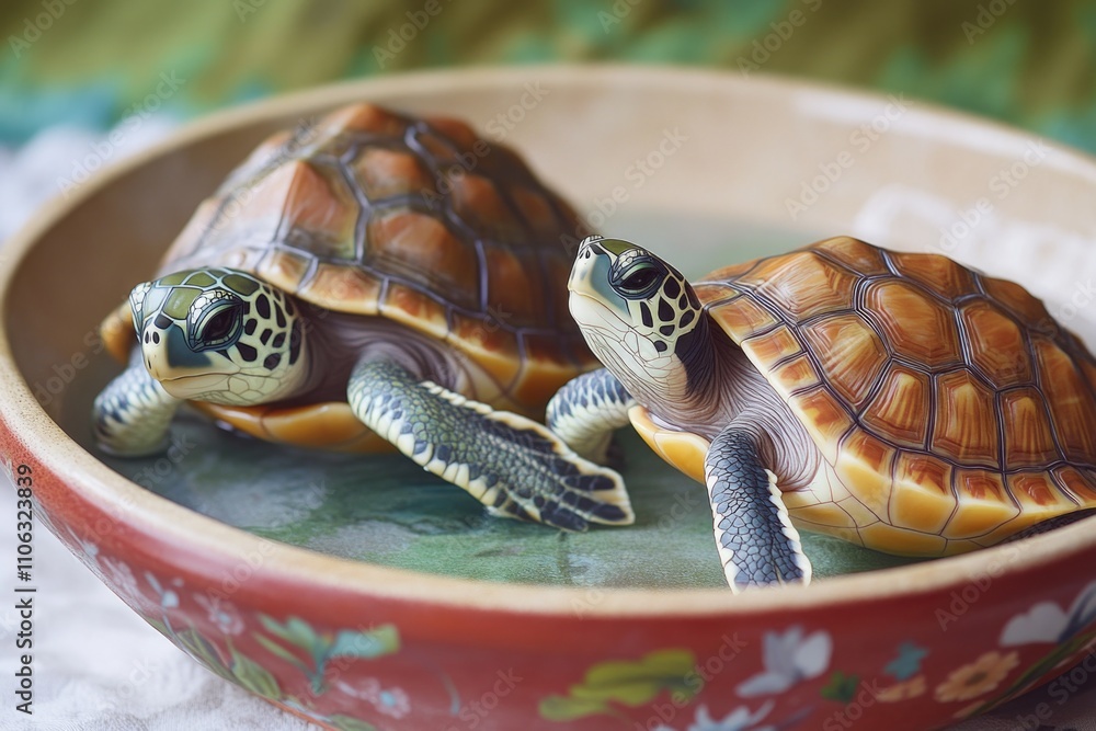 Naklejka premium Aquatic reptiles swimming in a decorative container