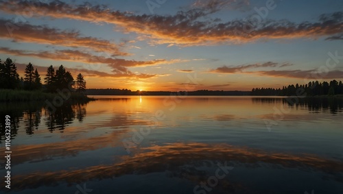 Wallpaper Mural Majestic sunset reflected in tranquil lake waters. Torontodigital.ca
