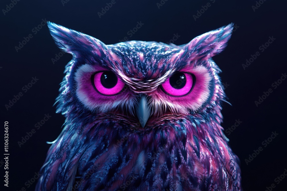 A close-up shot of an owl with bright pink eyes, great for wildlife or nature themed designs A close-up shot of an owl with bright pink eyes, great for wildlife or nature themed designs