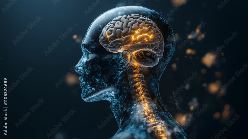A brain with a skull on top of it A brain with a skull on top of it