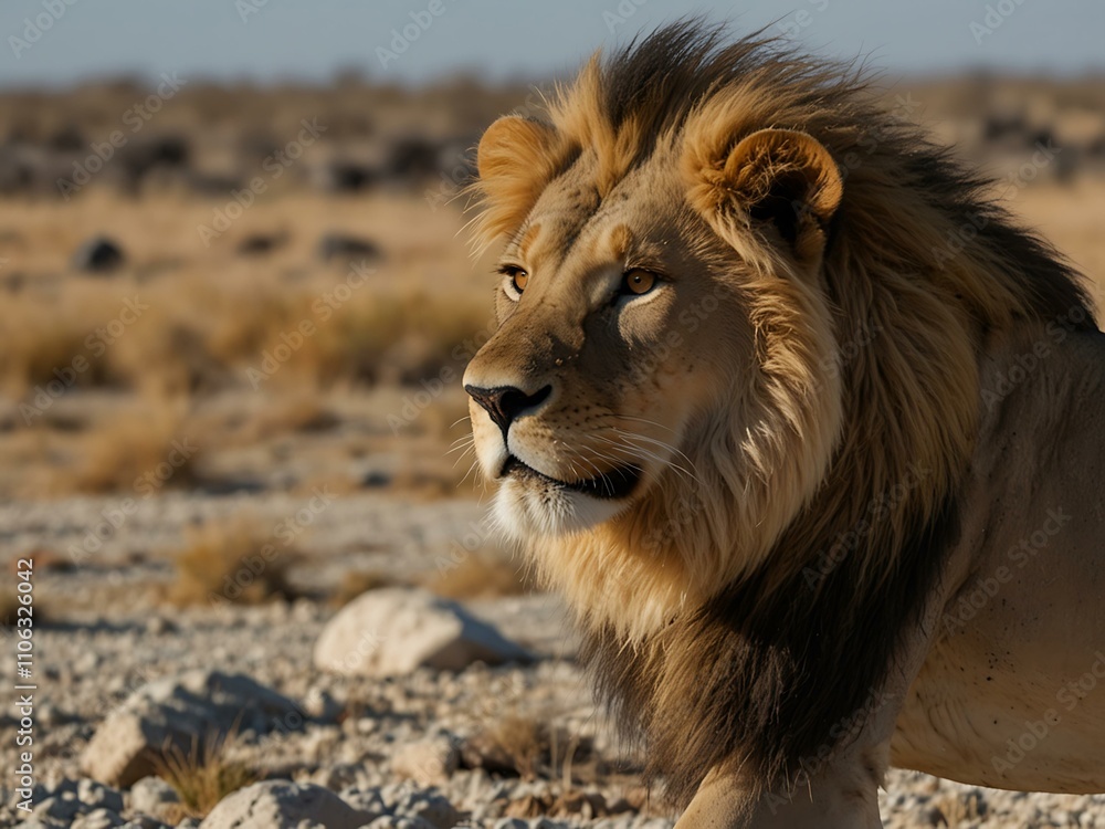Male lion in Etosha National Park.