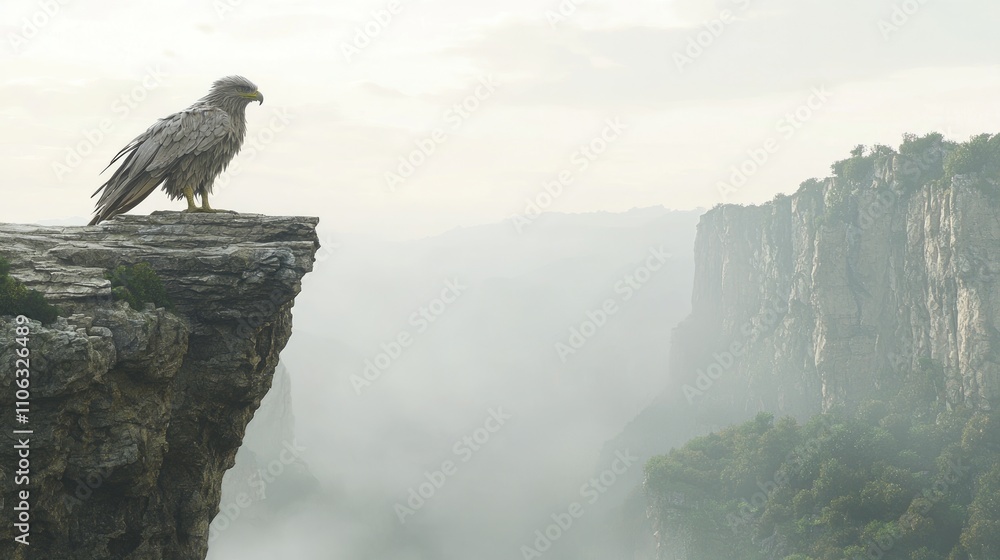 Fototapeta premium Majestic Griffon Perched on Cliff Edge in Detailed 3D Render Artwork
