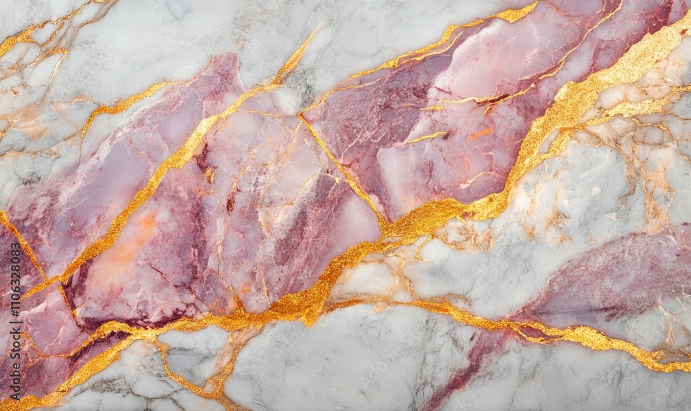 Stunning marble slab with gold and ruby veining softly weaving through a sleek surface, creating a luxurious yet subtle statement. Stunning marble slab with gold and ruby veining softly weaving through a sleek surface, creating a luxurious yet subtle statement.