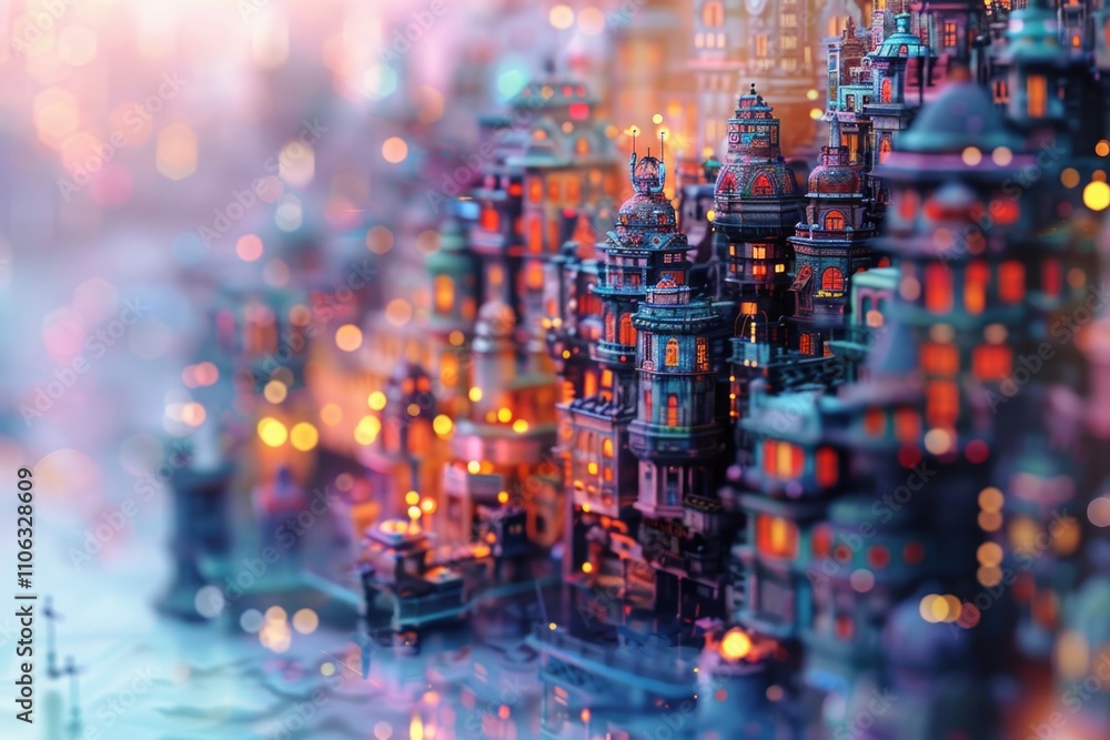 Miniature city with bright lights and urban landscape Miniature city with bright lights and urban landscape