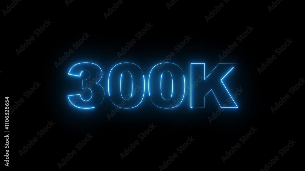 300 K Electric lighting text with animation on black background, 300K subscribers thank you text font with light. Luminous and shimmering haze inside the letters of the text 300K 300 K Electric lighting text with animation on black background, 300K subscribers thank you text font with light. Luminous and shimmering haze inside the letters of the text 300K