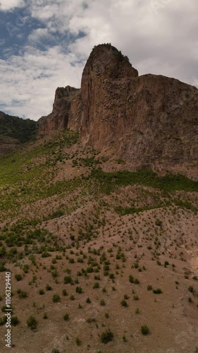 smooth drone video of Mexican Durango picteresque dessert surrounded by cliffs and rocks  photo