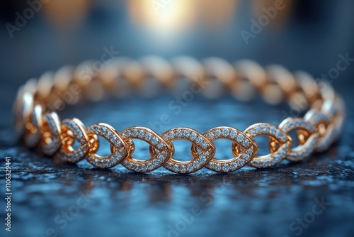 A golden bracelet adorned with precious gemstones. Sophisticated and elegant jewelry design for luxury enthusiasts. Ideal for banners with room for text. photo