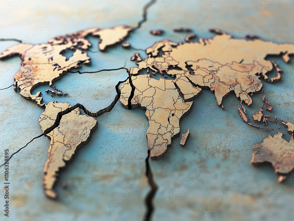 Symbolic Representation of Global Division, A Fractured World Map Symbolic Representation of Global Division, A Fractured World Map