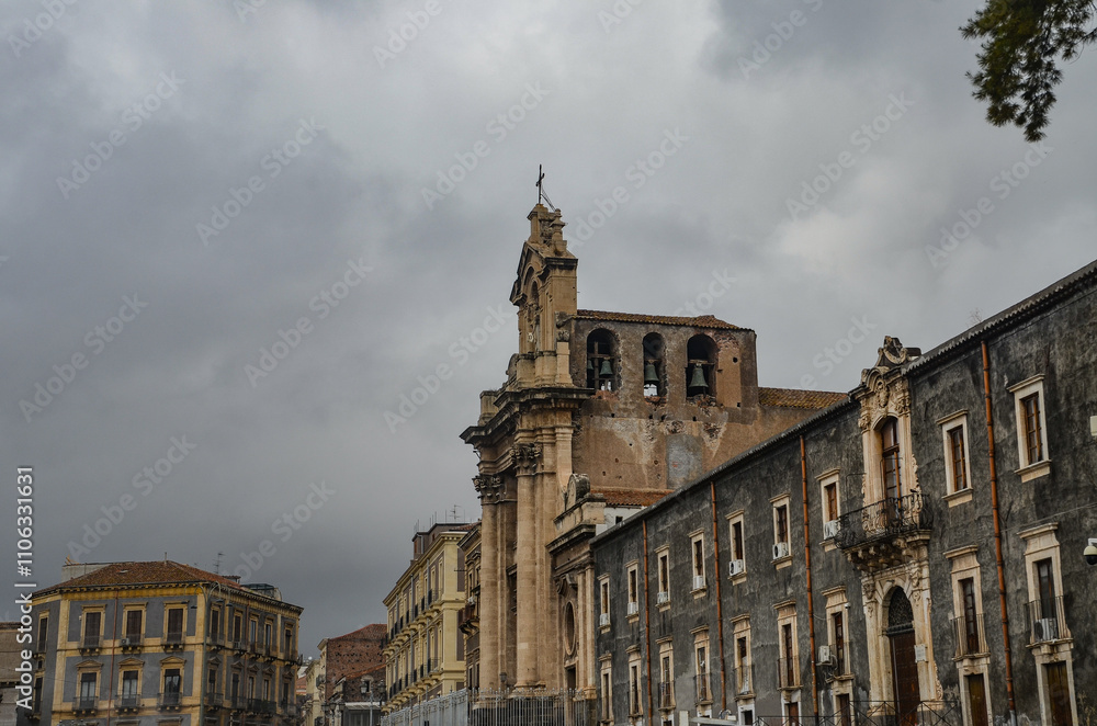 Bell tower of the historic church in Catania Bell tower of the historic church in Catania