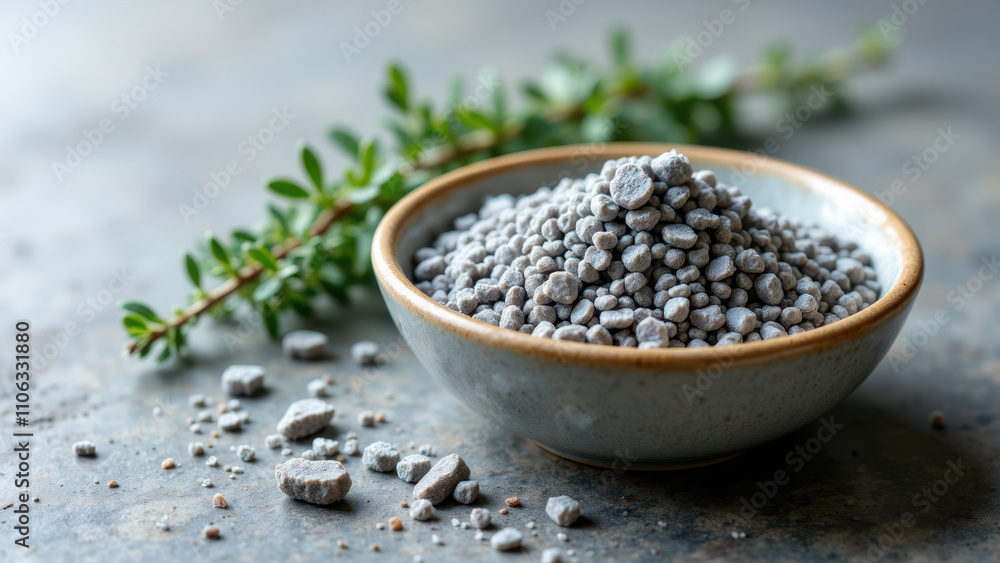 This image features a small bowl filled with Celtic sea salt crystals on a rustic wooden surface. A sprig of rosemary is placed next to the bowl, adding a touch of natural freshness. This image features a small bowl filled with Celtic sea salt crystals on a rustic wooden surface. A sprig of rosemary is placed next to the bowl, adding a touch of natural freshness.