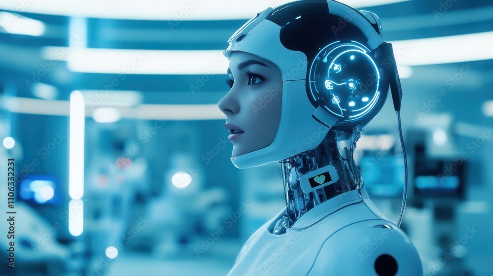 Robot futurista con diseño humanoide Robot futurista con diseño humanoide