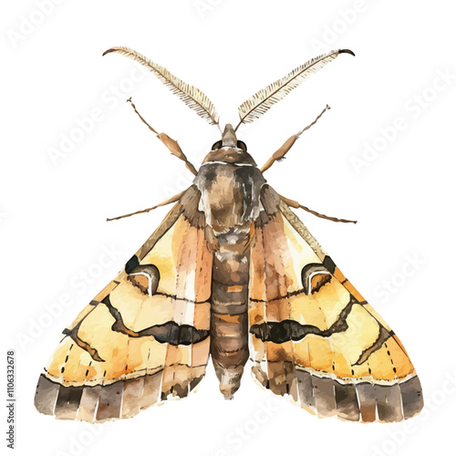 A watercolor painting of a Moth, isolated on a white background. Moth vector.