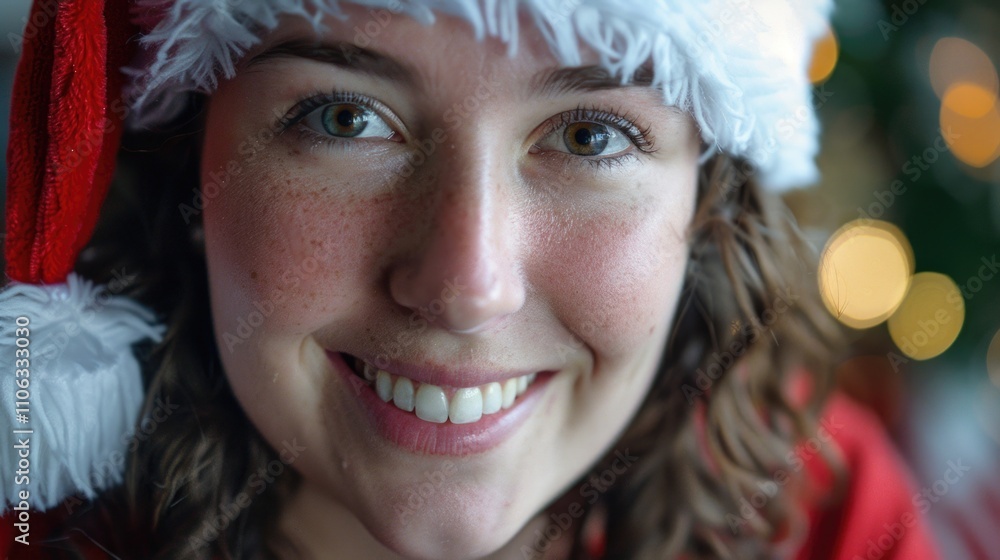 A close-up shot of a person wearing a Santa hat, suitable for holiday-themed projects and festive designs A close-up shot of a person wearing a Santa hat, suitable for holiday-themed projects and festive designs
