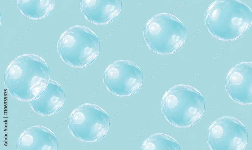 Seamless pattern of transparent soap bubbles floating against a light blue background, creating a playful and airy feel Seamless pattern of transparent soap bubbles floating against a light blue background, creating a playful and airy feel