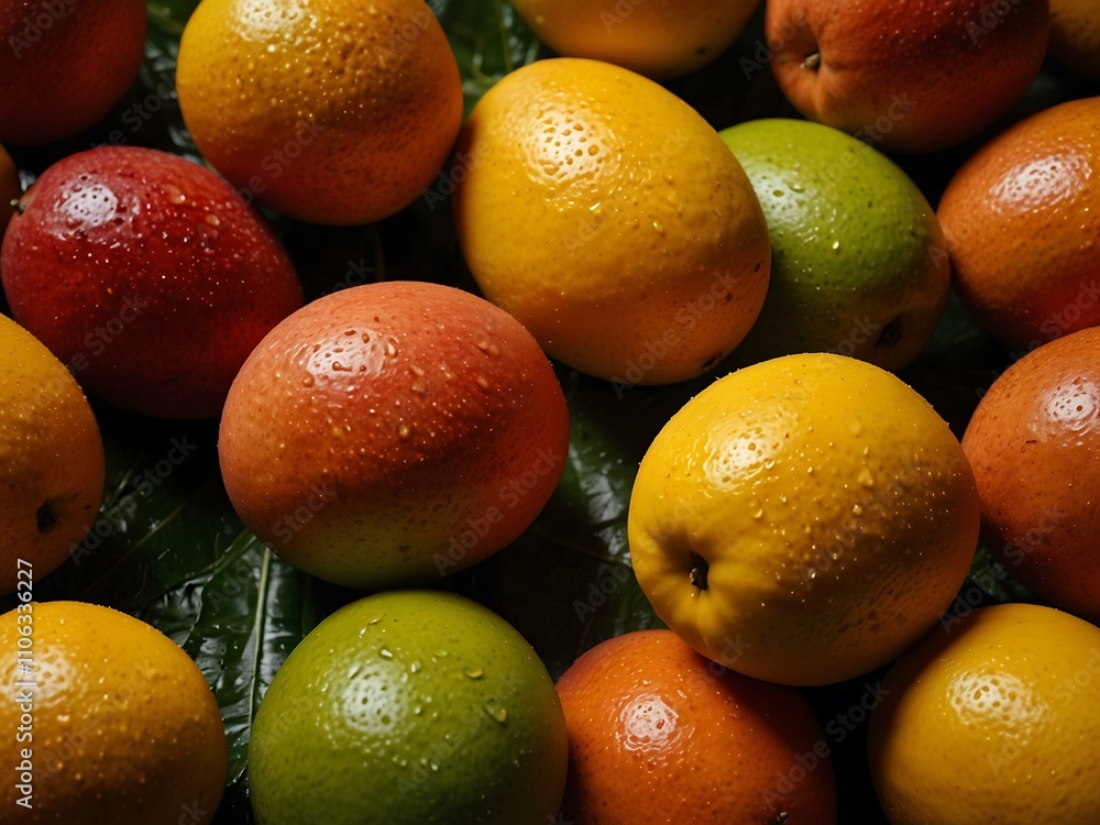 Mango, a tropical fruit with sweet orange flesh, is rich in vitamins A and C. Mango, a tropical fruit with sweet orange flesh, is rich in vitamins A and C.