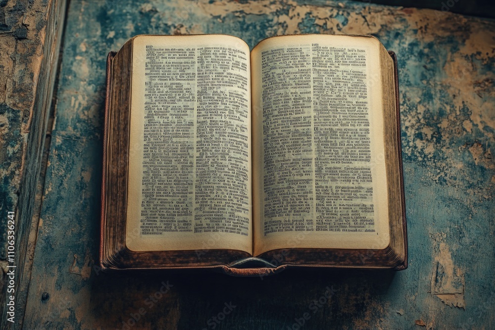 Fototapeta premium An open book sits on a table, ready to be read