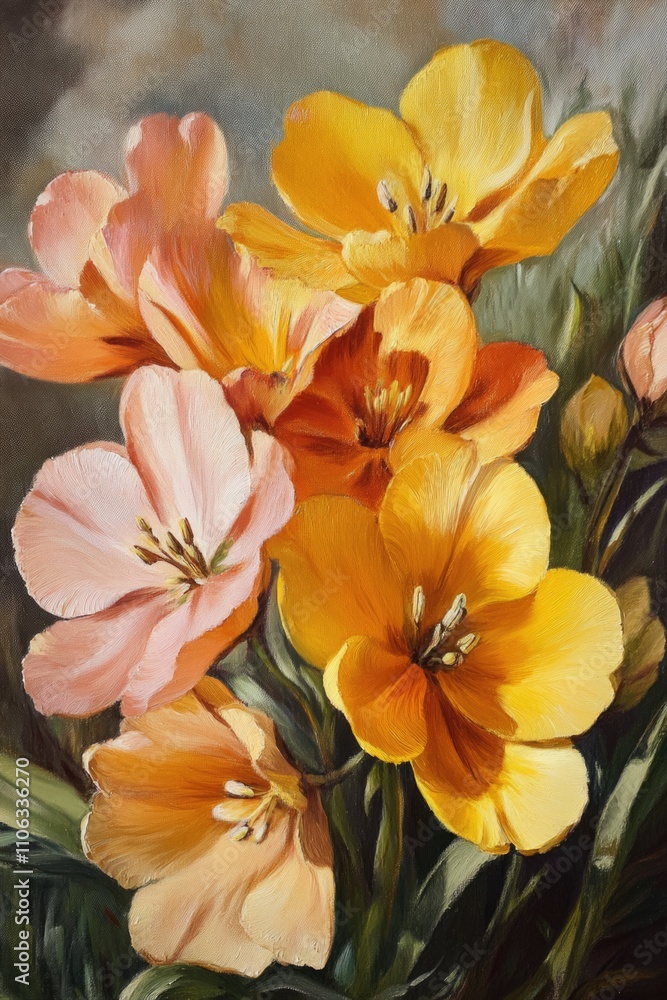 Obraz premium A bouquet of colorful flowers arranged in a decorative vase