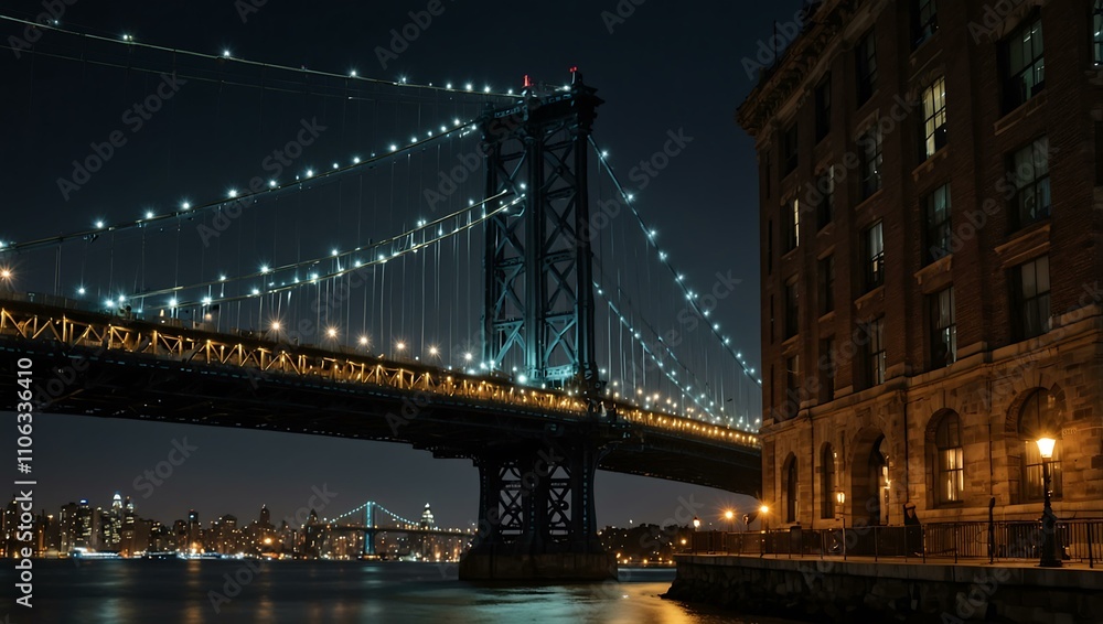 Fototapeta premium Manhattan Bridge lights at night.