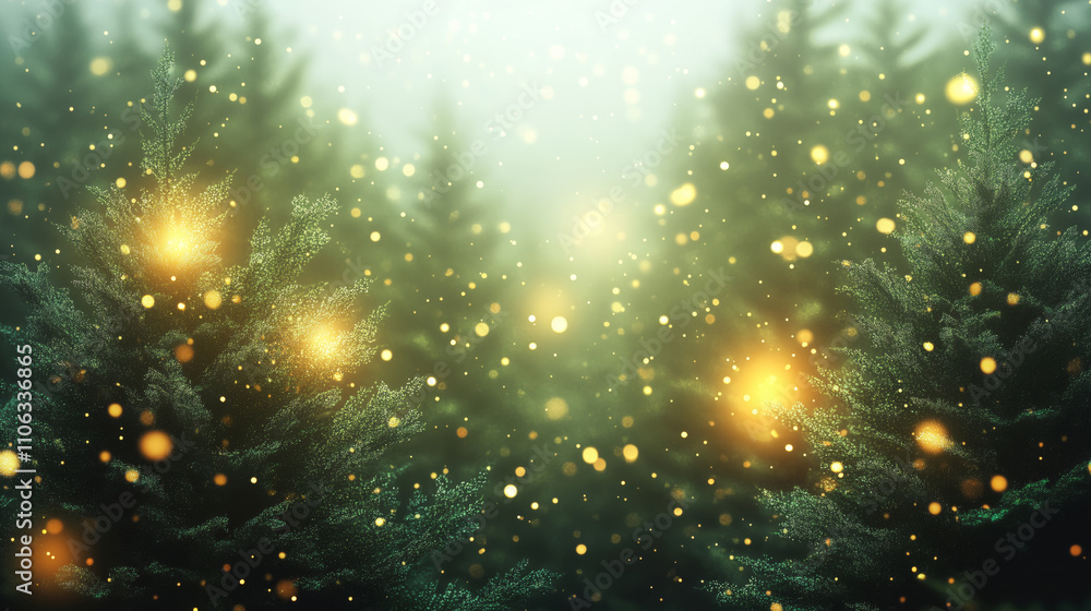 Winter background with fir trees and snowflakes in a beautiful light Winter background with fir trees and snowflakes in a beautiful light