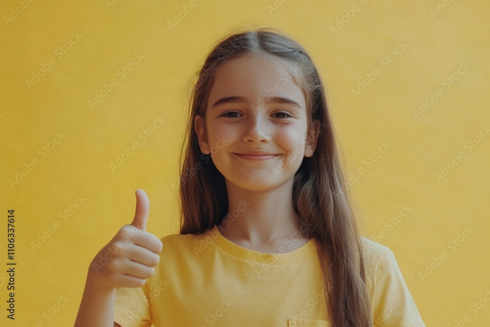 A young child happily gives a thumbs up sign, perfect for expressing positivity and approval A young child happily gives a thumbs up sign, perfect for expressing positivity and approval