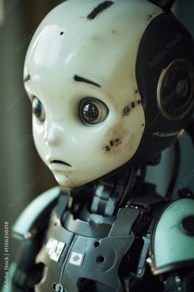 A robotic face with headphones on, great for tech-related concepts A robotic face with headphones on, great for tech-related concepts