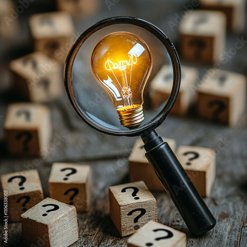Ai generates innovative ideas creative thinking workshop indoor close-up conceptual exploration of light bulbs
