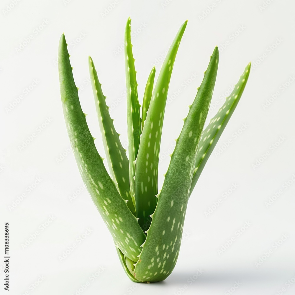 A vibrant aloe vera plant with thick, succulent leaves, isolated on a white background. A vibrant aloe vera plant with thick, succulent leaves, isolated on a white background.