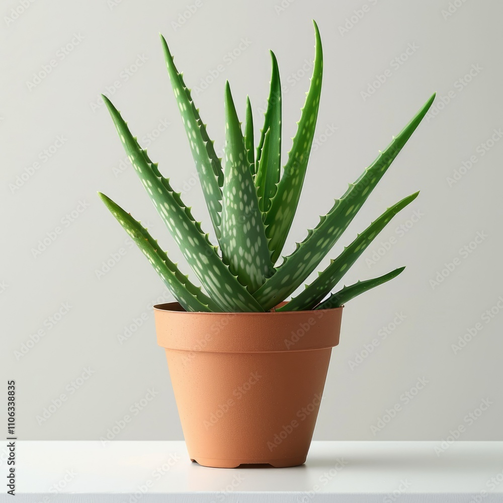A vibrant aloe vera plant in a terracotta pot, showcasing its spiky, succulent leaves. A vibrant aloe vera plant in a terracotta pot, showcasing its spiky, succulent leaves.