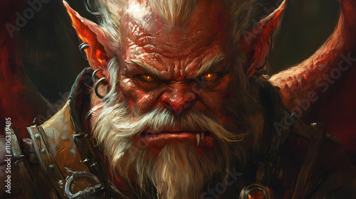 Vintage-inspired realistic portrait of a pouting draconic bloodline sorcerer dwarf gen ai. Draconic. Illustration photo