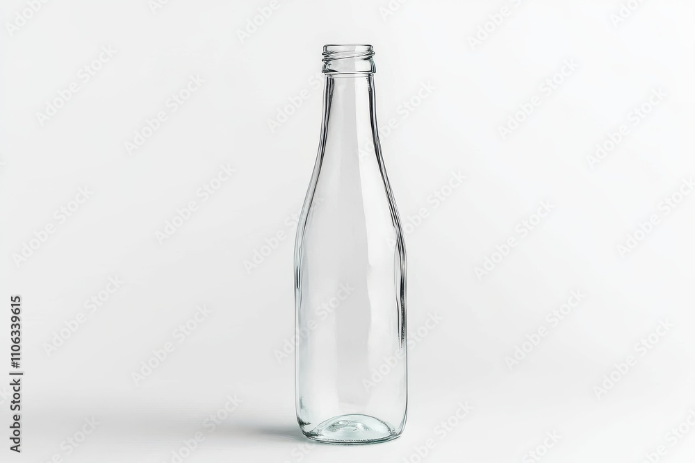 Clear glass bottle with a slender shape and open neck isolated on white background Clear glass bottle with a slender shape and open neck isolated on white background