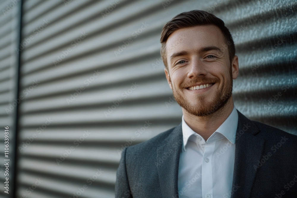 A happy man wearing a suit and white shirt with a smile on his face A happy man wearing a suit and white shirt with a smile on his face