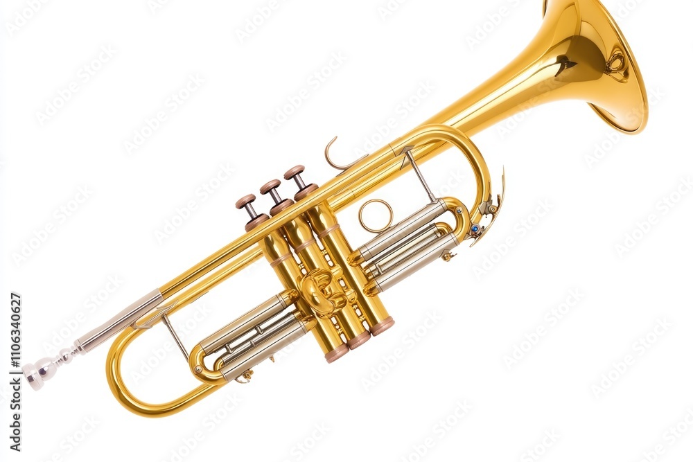 A golden trumpet on a white background A golden trumpet on a white background