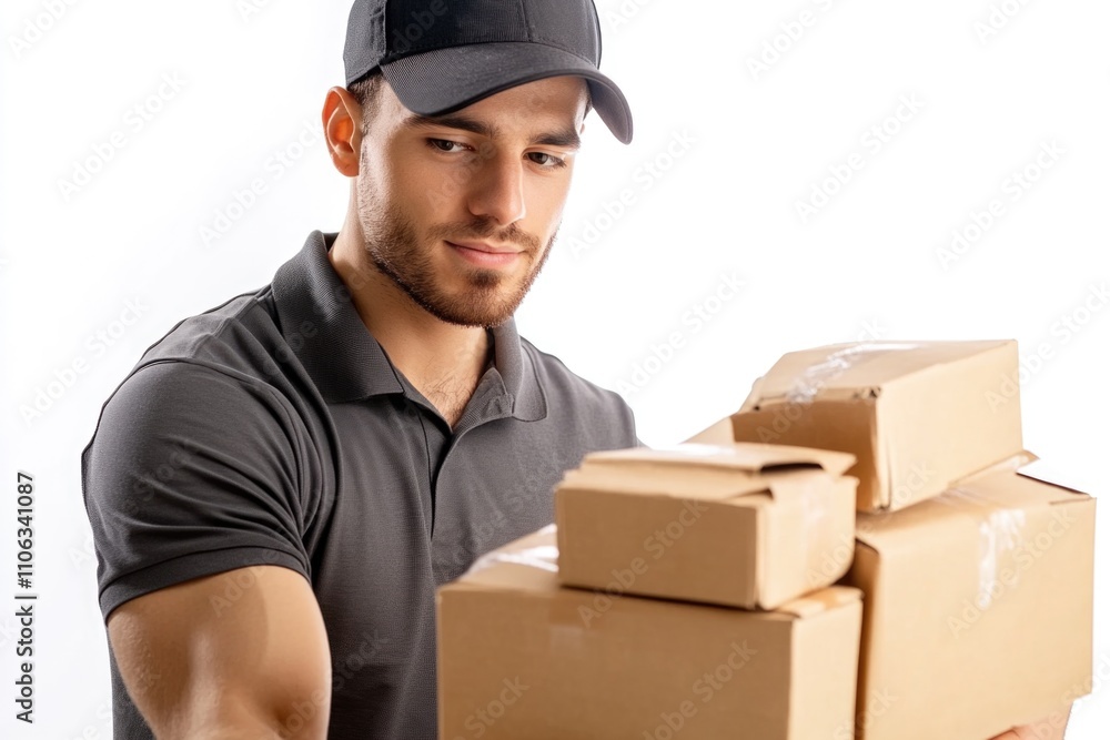 A delivery man carrying a stack of packages A delivery man carrying a stack of packages