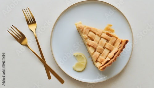 Delicate shot of lemon pie, multi-layered taste feast.