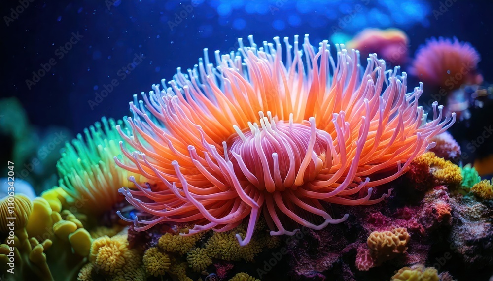 Mesmerizing sea anemone swaying in ocean currents. Mesmerizing sea anemone swaying in ocean currents.