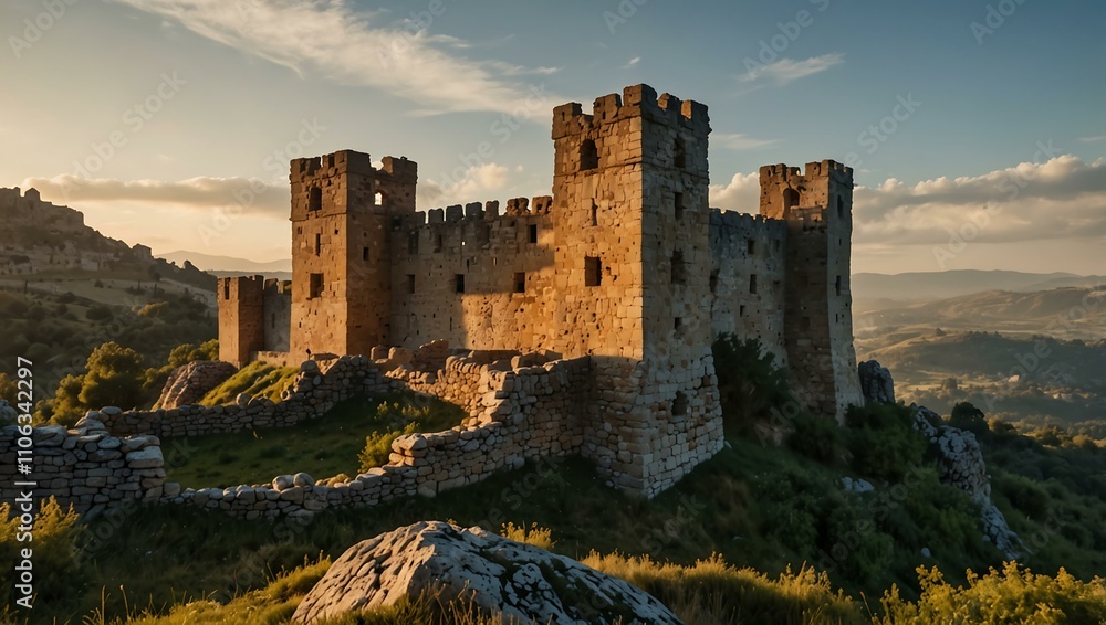 Medieval castle ruins in Spain with morning light. Medieval castle ruins in Spain with morning light.