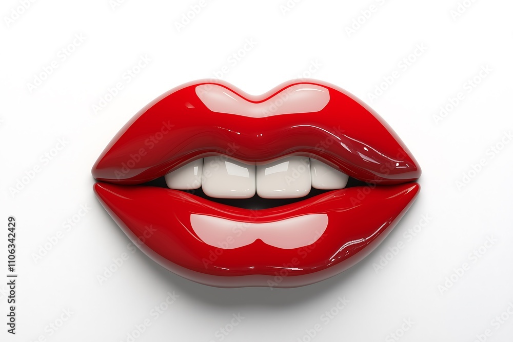3d glossy red lips with white teeth isolated on a white solid background. 3d glossy red lips with white teeth isolated on a white solid background.